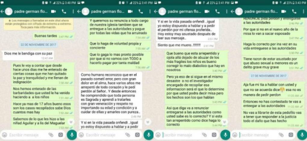 A mediados de noviembre, familiares de Maryory, que falleció de un cáncer en septiembre, increparon al religioso para manifestarle que conocían de los supuestos abusos que cometió hace 17 años con los niños que asistían a la parroquia Sagrado Corazón y la Inmaculada Concepción, ambas en Danlí.