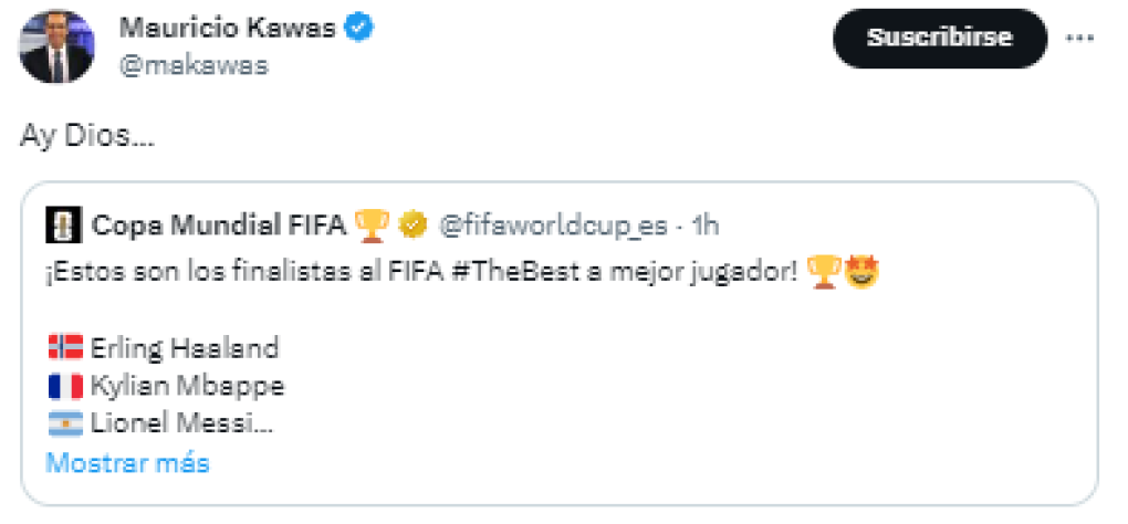 Mauricio Kawas de Honduras tras la nominación de Messi al The Best 2023: “Ay Dios”