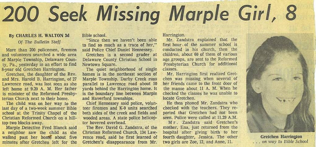 Dos meses después, el 14 de octubre de 1975, las autoridades hallaron en el Parque Estatal de Ridley Creek los restos óseos de la pequeña.
