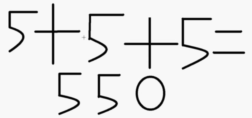 El acertijo dice así: '5 + 5 + 5 = 550', pero cómo es posible el resultado, el creador del reto indica que solo se puede realizar un moviemiento para resolver el problema.