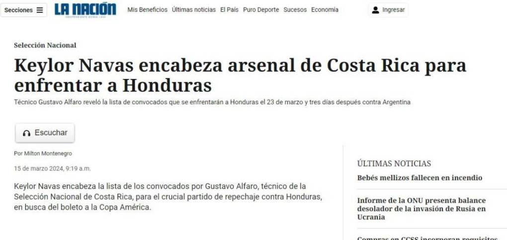 La Nación de Costa Rica resalta el regreso de Keylor Navas, portero del PSG de Francia.