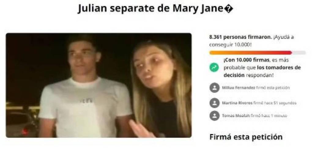 A través del sitio web de change.org, realizaron una petición para juntar firmas y que Julián Álvarez termine su novia.