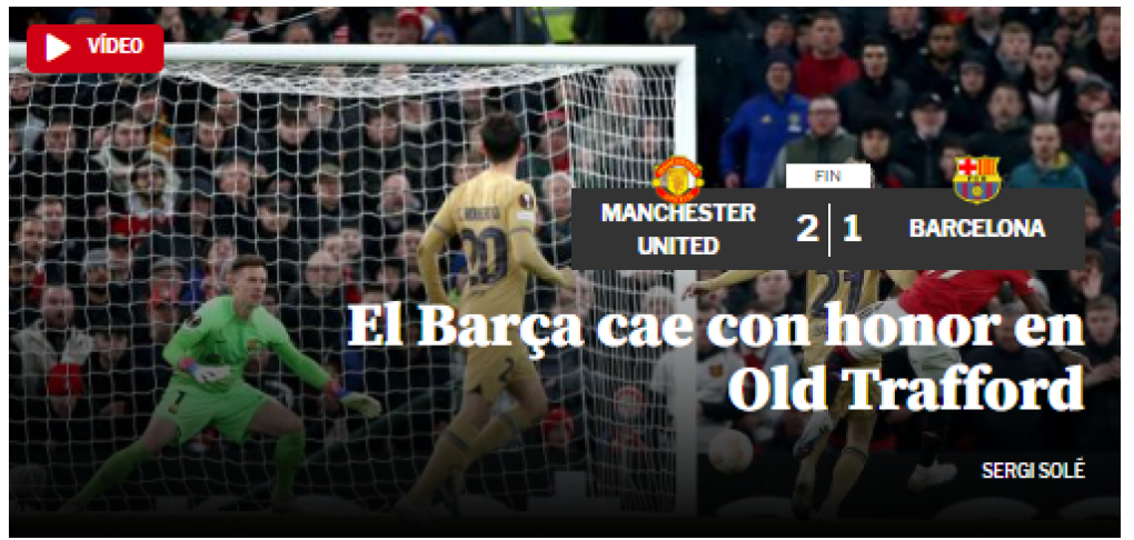 Mundo Deportivo de España: “El Barça cae con honor en Old Trafford”.