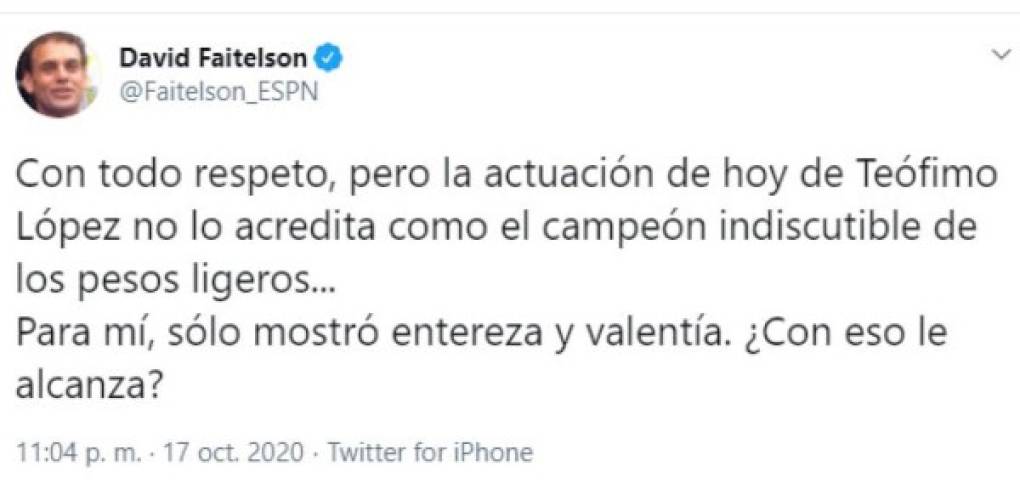 Faitelson siguió con la polémica al señalar que Teófimo López no era un campeón por su pelea.