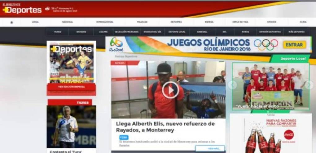 El diario El Horizonte de México: 'El hondureño Alberth Elis llegó esta tarde a la ciudad de Monterrey para reforzar el ataque de los Rayados'.