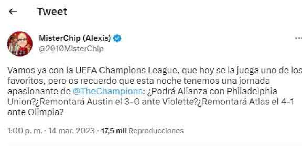 Desde España, el famoso MisterChip dejó este mensaje de cara a la vuelta de octavos de final de la Liga de Campeones de Concacaf