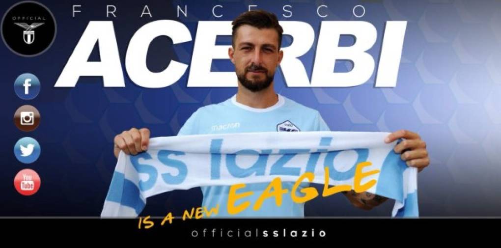 La Lazio hizo oficial el fichaje del central italiano Francesco Acerbi (30 años y 1,92 m.). Jugaba en el Sassuolo.