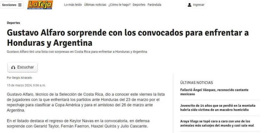 La Teja de Costa Rica dice que hay sorpresas en la convocatoria de Gustavo Alfaro para los partidos ante Honduras y Costa Rica.