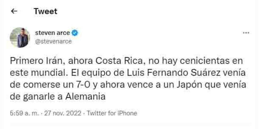 Steven Arce de Colombia: “Primero Irán, ahora Costa Rica, no hay cenicientas en este Mundial.”