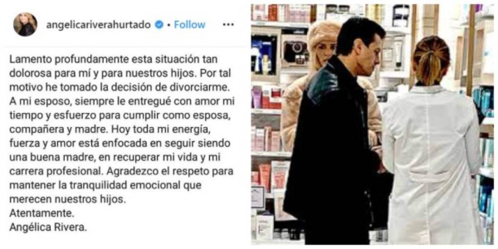 Aunque la separación entre Angélica Rivera y Peña Nieto se rumoraba había pasado desde finales de 2018, la actriz solo confirmó su divorcio días después que el expresidente fuera visto junto a Tania en Madrid a inicios de febrero de 2019.
