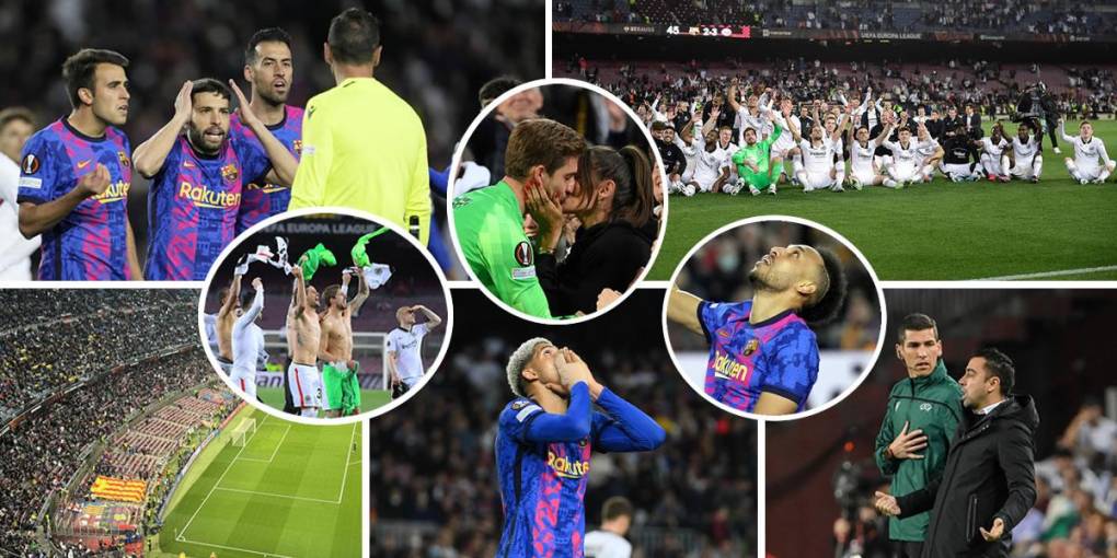 Las imágenes de la dolorosa eliminación del FC Barcelona en los cuartos de final de la Europa League tras perder (2-3) contra el Eintracht Frankfurt en un Camp Nou que se pintó de blanco con los aficionados alemanes.