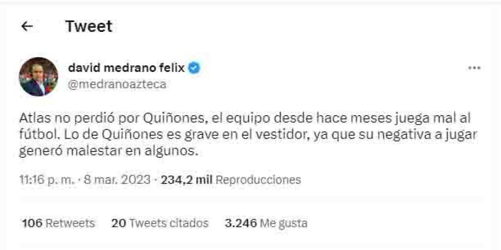 David Medrano de TV Azteca estuvo en San Pedro Sula e informó que la decisión de Julián Quiñones es grave, inclusive detalló que generó malestar en algunos jugadores del equipo.