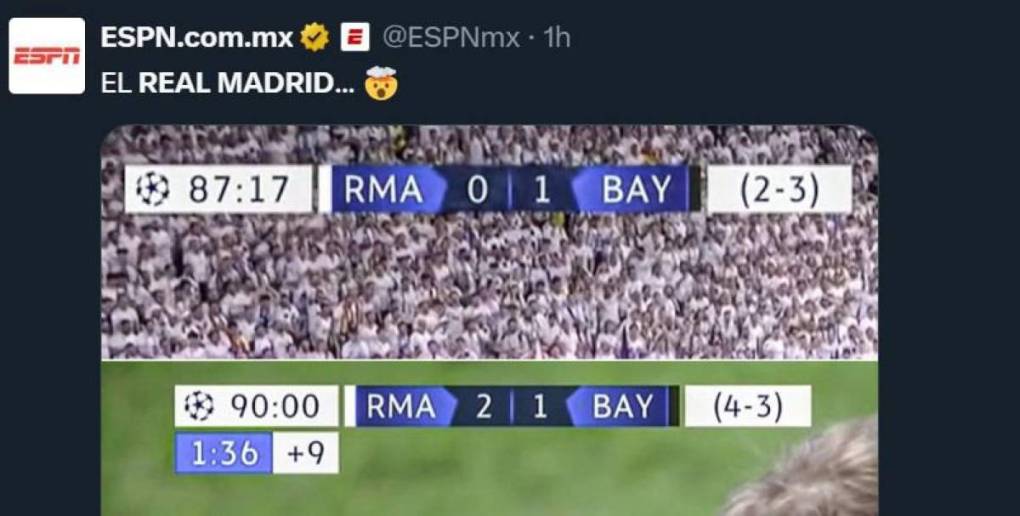 ESPN MX compartió las remontadas merengues en redes sociales.