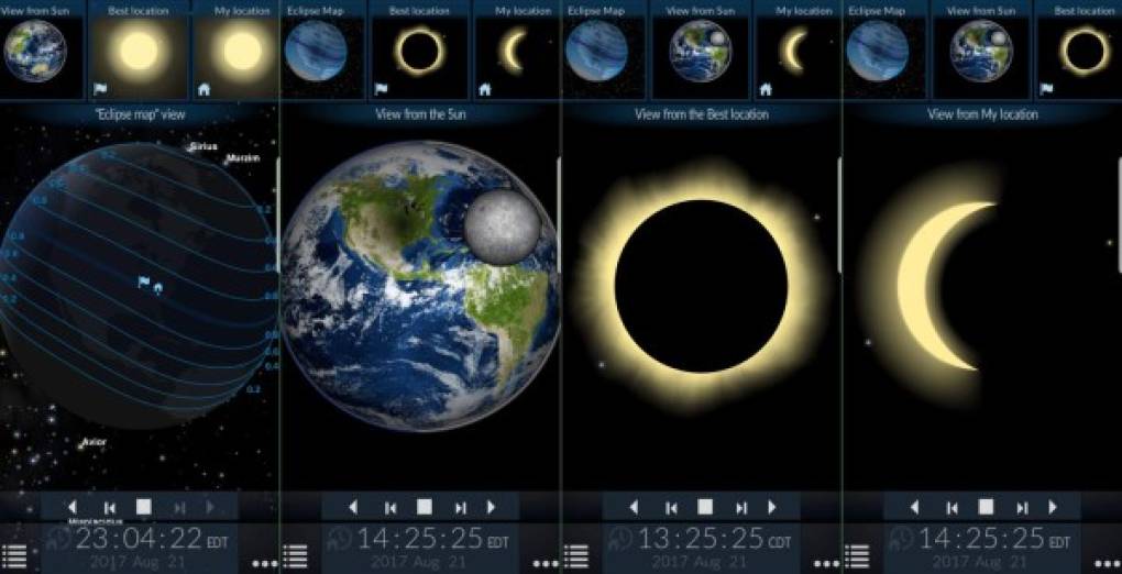 Las simulaciones interactivas de Eclipse Solar by Redshift te ayudarán a comprender cómo se desarrolla el fenómeno desde tu locación, en la órbita terrestre o desde el Sol. Gratis en Android e iOS.