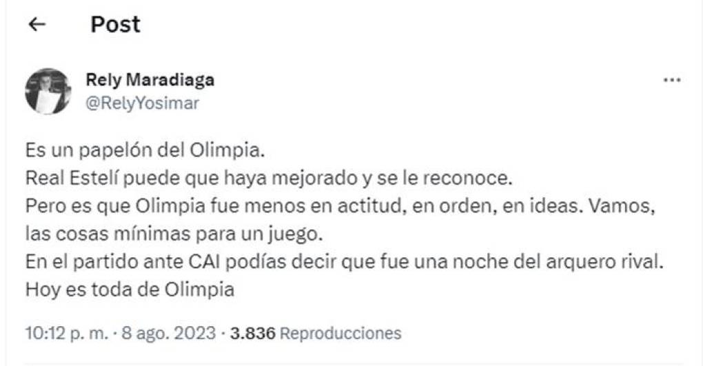 ”Es un papelón del Olimpia”, dijo el periodista hondureño Rely Maradiaga.