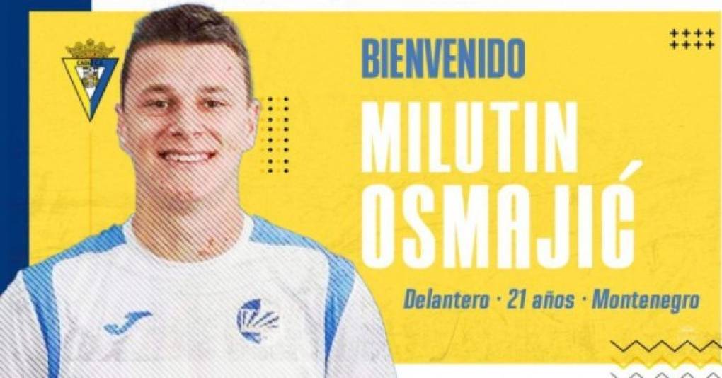 El Cádiz ha hecho oficial el fichaje, para las tres próximas temporadas, de Milutin Osmajic, delantero montenegrino de 21 años procedente del Sutjeska Nikšić. La pasada temporada disputó 34 partidos, en los que anotó 13 goles. Más competencia para el 'Choco' Lozano en el ataque del club amarillo.