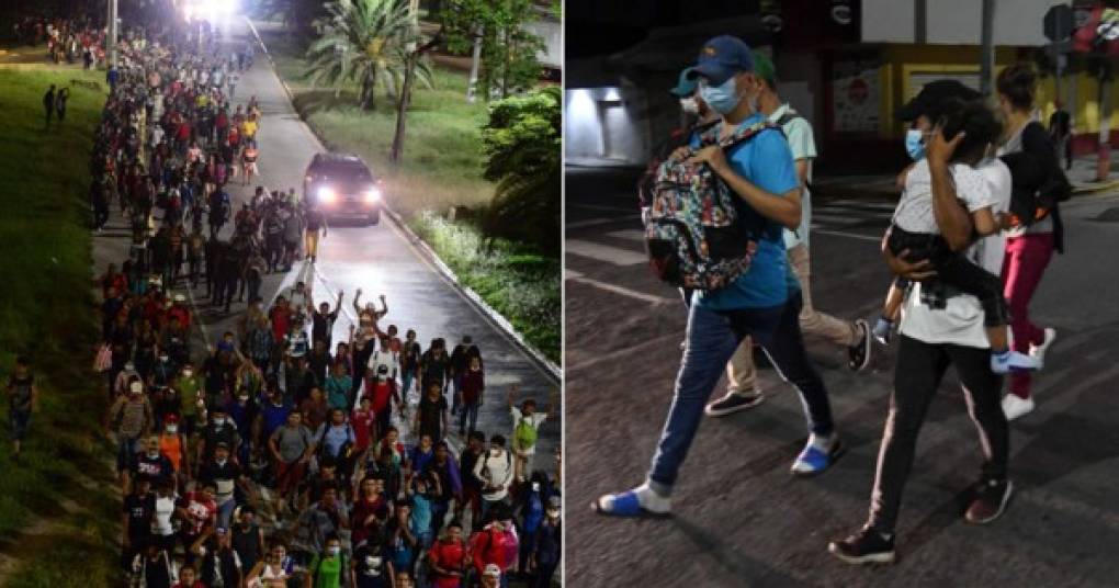 Más de 3,000 hondureños partieron la noche del miércoles hacia Estados Unidos desafiando la pandemia del coronavirus, huyendo del desempleo y en busca de mejores condiciones de vida, según confesaron a la AFP. Texto y fotos: AFP