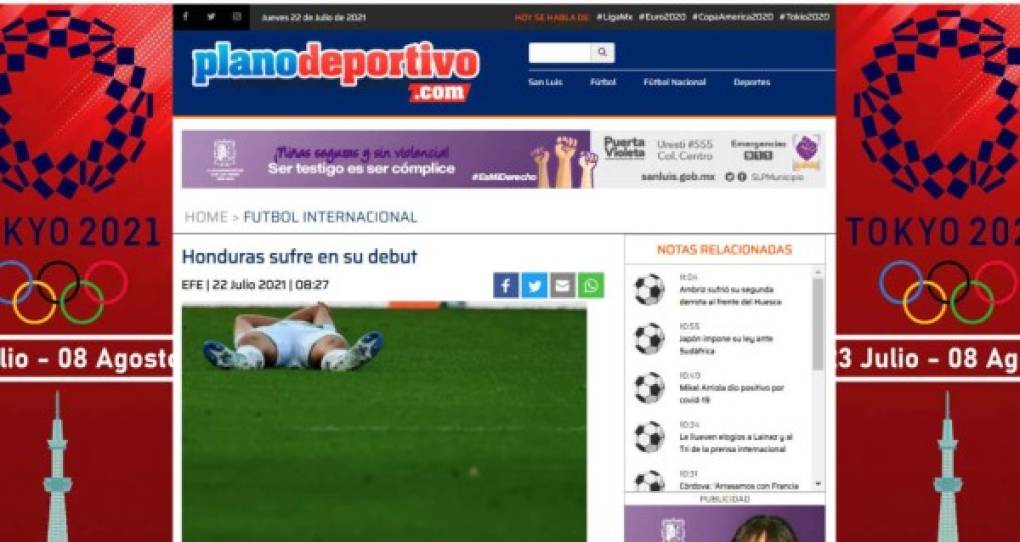 Plano Deportivo de México - “Honduras sufre en su debut”.