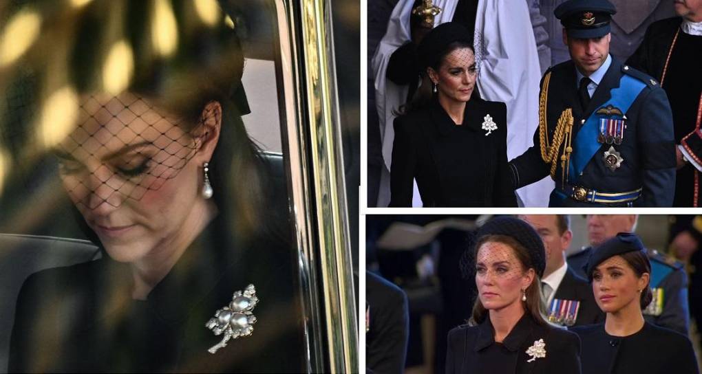Kate Middleton, la recién nombrada princesa de gales, se mostró conmocionada durante el servicio religioso realizado en honor a la reina Isabel II en el Palacio de Westminster, en Londres.