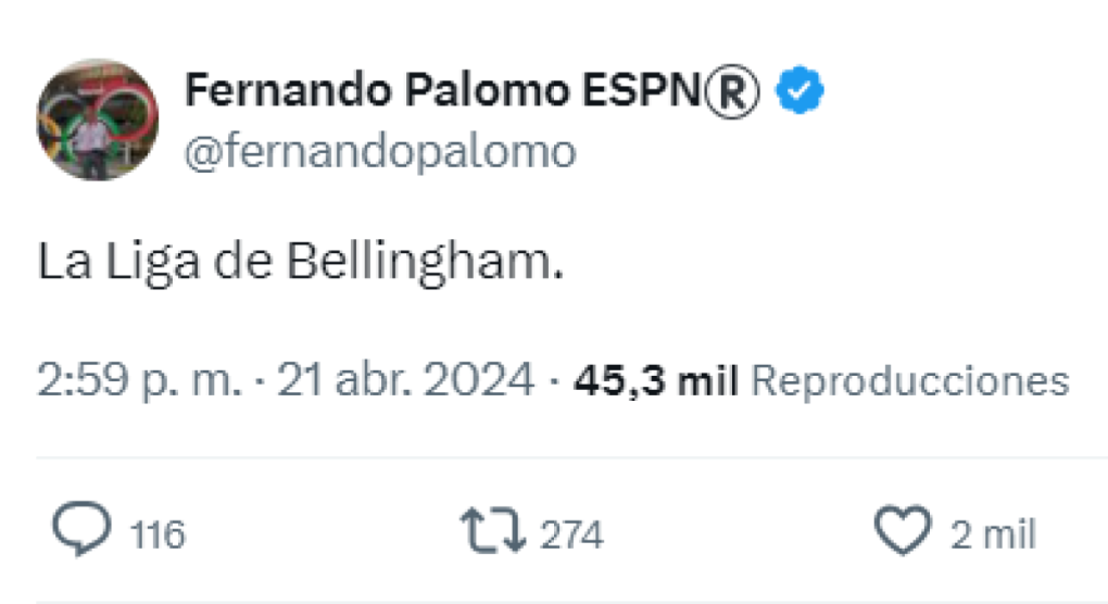 ”La Liga de Bellingham”, señala Fernando Palomo.