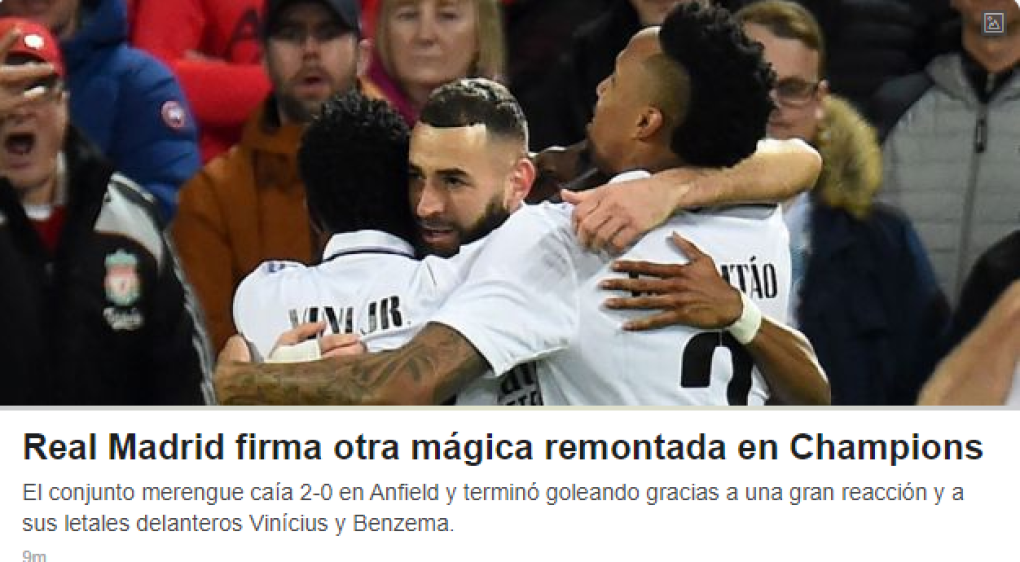 ESPN: “Real Madrid firma otra mágica remontada en Champions”.