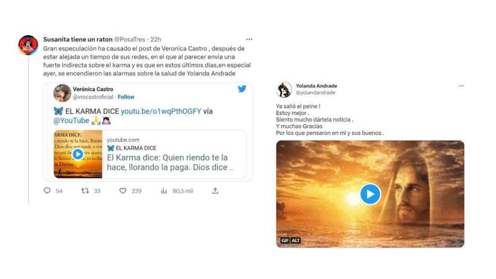 “Y es que en estos últimos días se encendieron las alarmas sobre la salud de Yolanda”, añadió Susanita en el mensaje que compartió el 28 de abril, que incluía la captura del tuit de Castro.