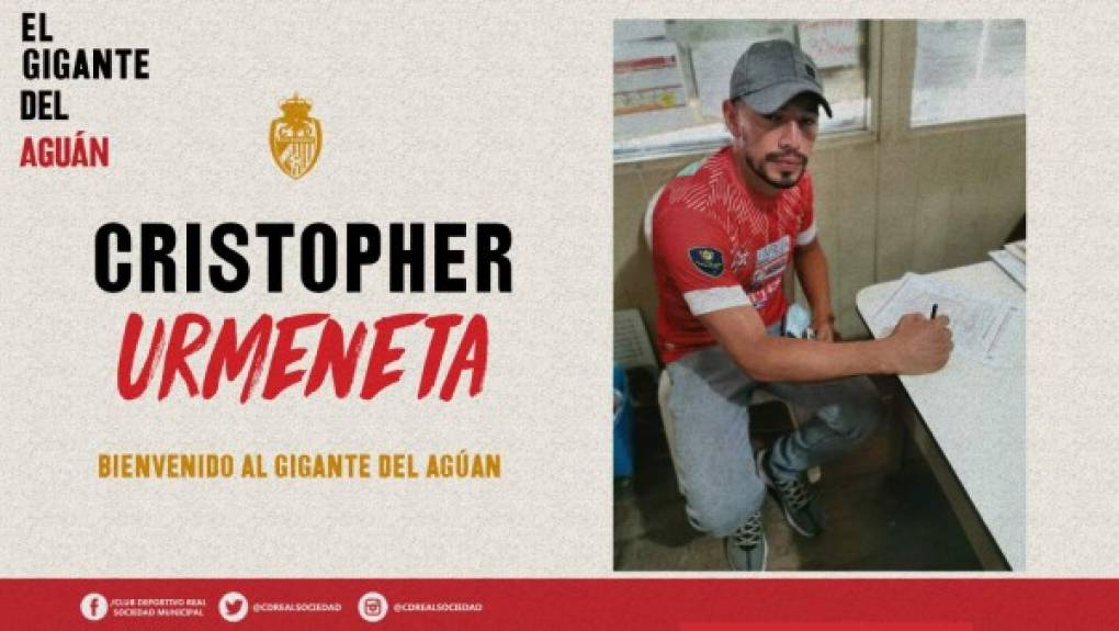 El volante Cristopher Urmeneta ha sido presentado como nuevo jugador de la Real Sociedad de Tocoa.