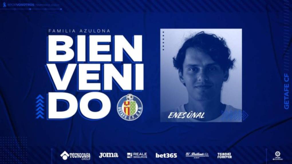 El delantero internacional turco Enes Unal, procedente del Villarreal, se convirtió este miércoles en nuevo futbolista del Getafe para las próximas cinco temporadas, según informó el club madrileño en su web oficial.<br/><br/>Unal, de 23 años, llegó a España en 2017 para jugar en el Villarreal, pero en el conjunto castellonense solo estuvo unos meses antes de ser cedido primero al Levante y después, en 2018, al Valladolid, en el que estuvo las últimas dos campañas, jugó 71 partidos y marcó 18 goles.