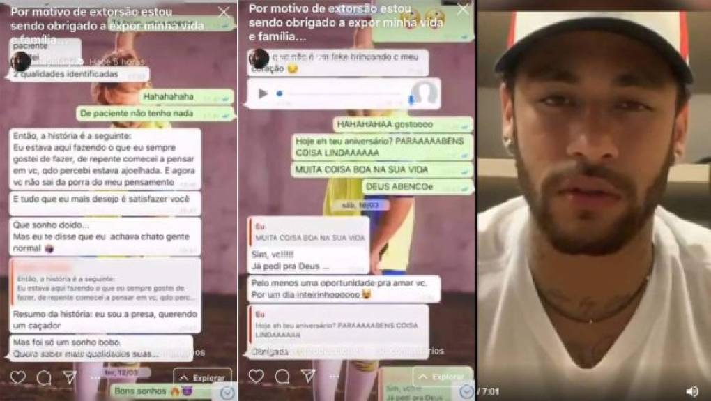 Neymar se declaró inocente y, después que la prensa divulgó la denuncia formalizada por Trindade el viernes, publicó un video diciendo ser víctima de una trampa y exponiendo el intercambio de mensajes íntimos entre ambos vía WhatsApp.