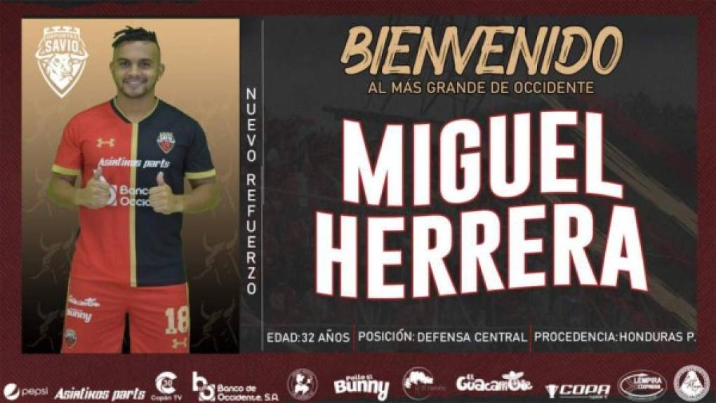 El defensa colombiano Miguel Herrera también fue confirmado por fichaje del Deportes Savio tras salir del Honduras Progreso.