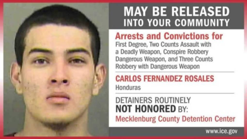 Carlos Fernández Rosales: Es acusado de asalto con arma letal, conspiración de robo con un arma peligrosa y tres cargos de robo, también con un arma peligrosa. La orden de captura pendiente fue girada en el condado de Mecklenburg.