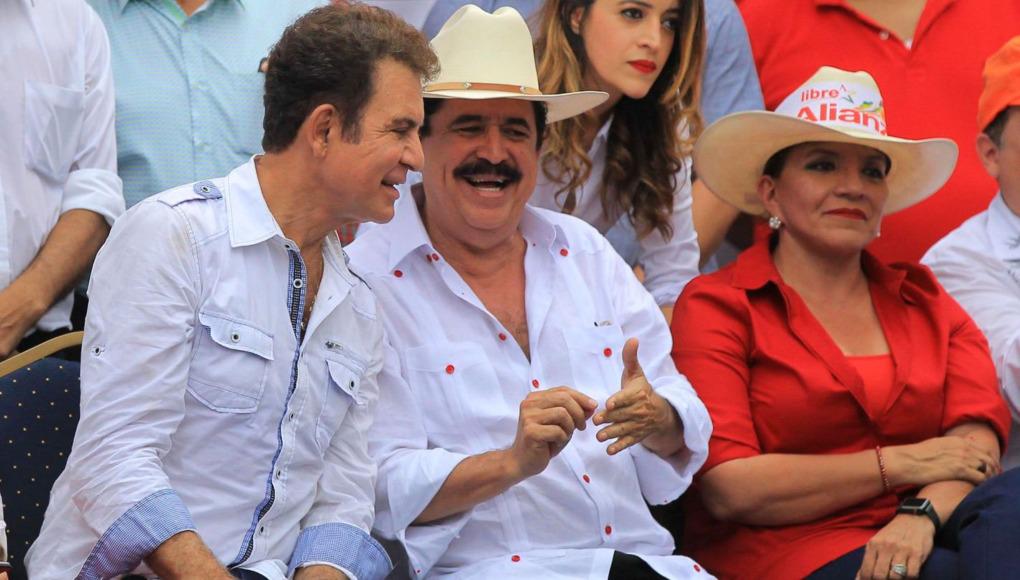 Nasralla, Zelaya y Castro, durante un mitin político, en una fotografía de archivo.