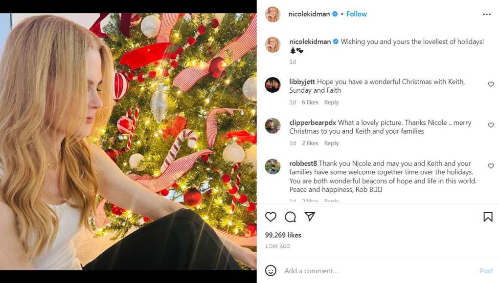 Nicole Kidman expresó sus mejores deseos de Navidad. 