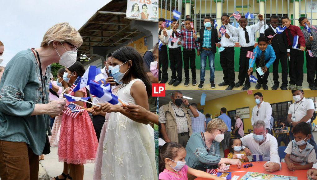 Niños reciben a la embajadora de EE UU en la Rivera Hernández, San Pedro Sula (FOTOS)