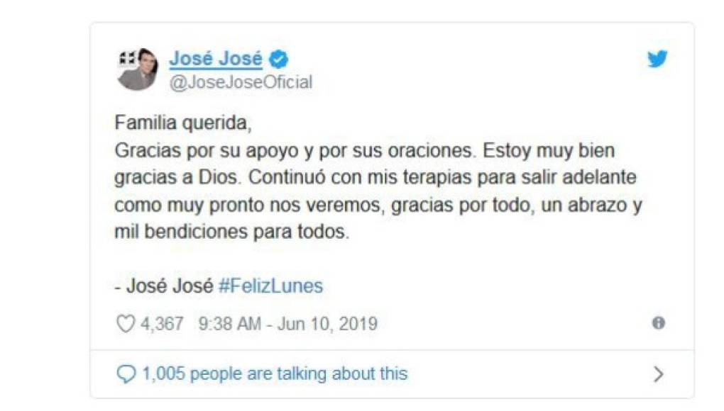 'Estoy muy bien gracia a Dios', dijo José José.