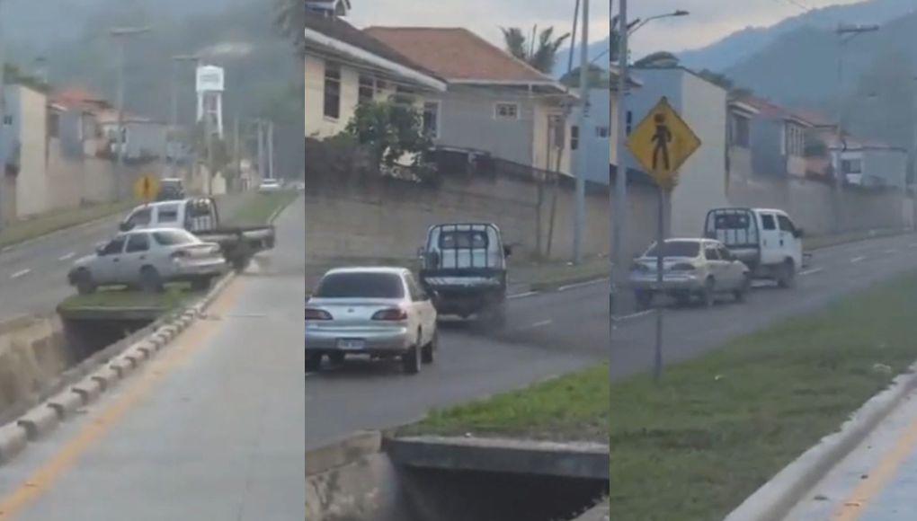 Turismo persigue a camión hasta por encima de la mediana en bulevar de San Pedro Sula