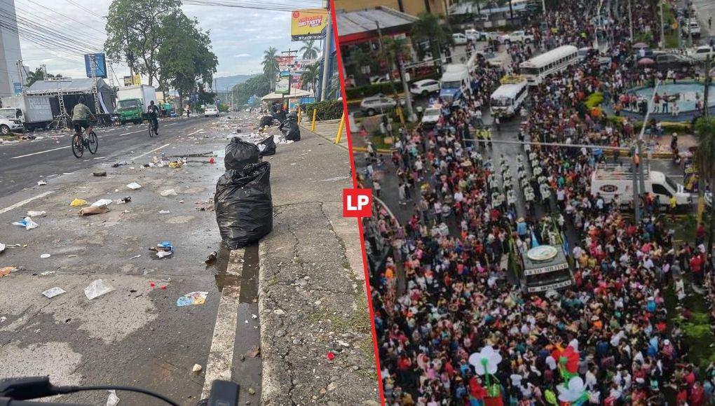 Limpian calles que quedaron repletas de basura tras carnaval en San Pedro Sula