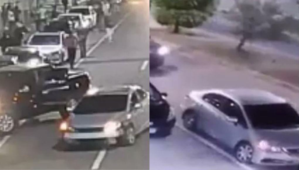 De acuerdo con la Policía, ese Honda Civic es el mismo que fue golpeado por el pick-up. En el video se observa que la camioneta choca con él y le bota el parachoques. Luego de eso, el turismo avanza unos metros y se vuelve a estacionar con la intermitente encendida.