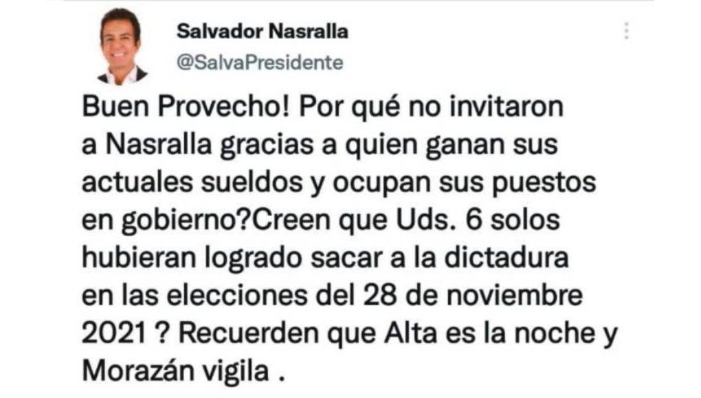 Publicación eliminada por Salvador Nasralla.
