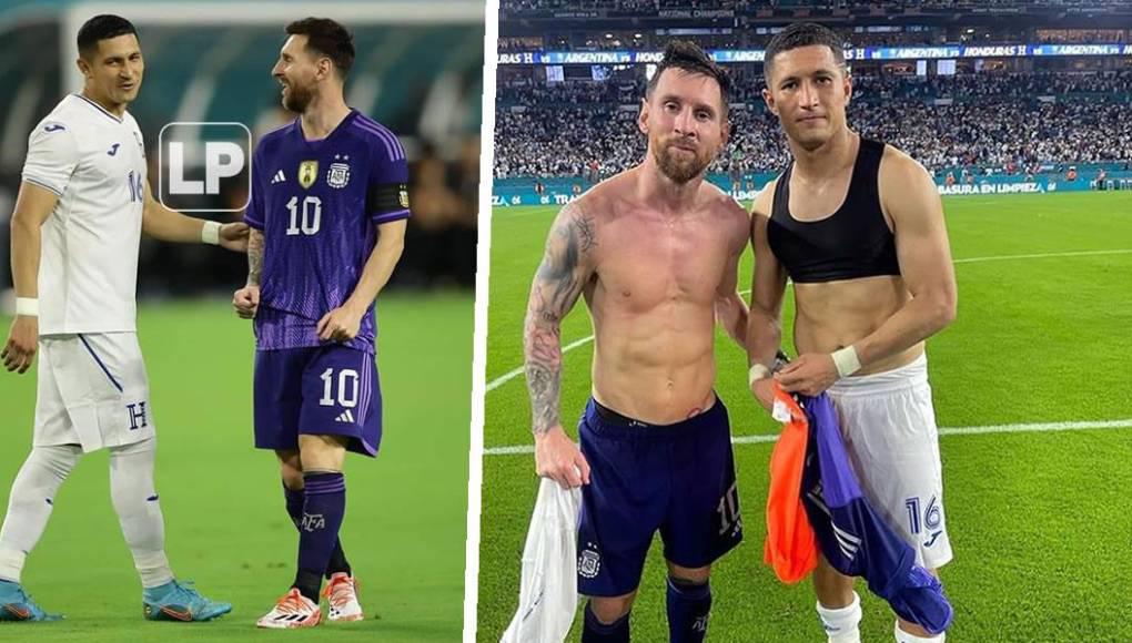 El centrocampista Héctor Castellanos le hizo un marcaje especial a Lionel Messi y al final se quedó con la camiseta del astro argentino.