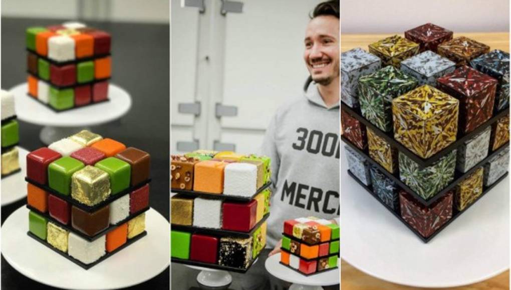 Un postre en forma del cubo de Rubik