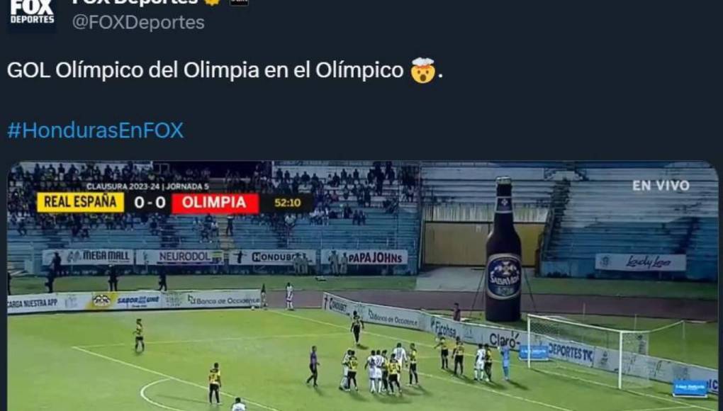 Fox Deportes compartió el gol olímpico de Edwin Rodríguez.