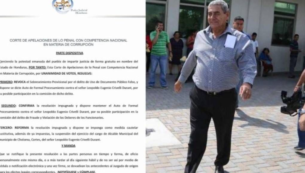Corte ordena suspender del cargo al alcalde de Choloma, Leopoldo Crivelli