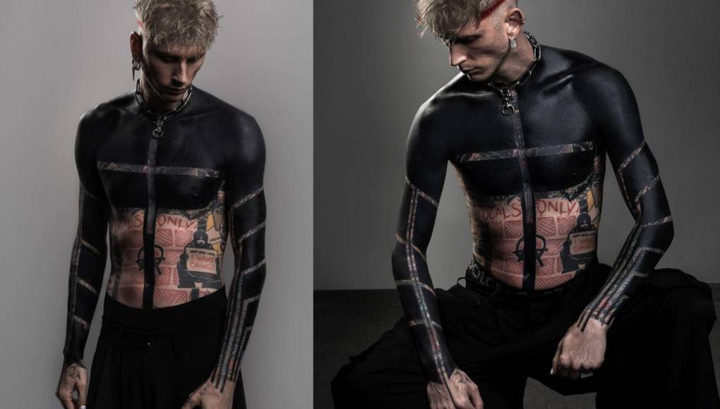 El cantante Machine Gun Kelly, de 33 años - nacido Colson Baker - sorprendió a sus fans el martes cuando publicó una serie de fotografía en las redes sociales donde mostraba que tiene ambos brazos y el torso cubiertos de tinta oscura, en una diseño que crea