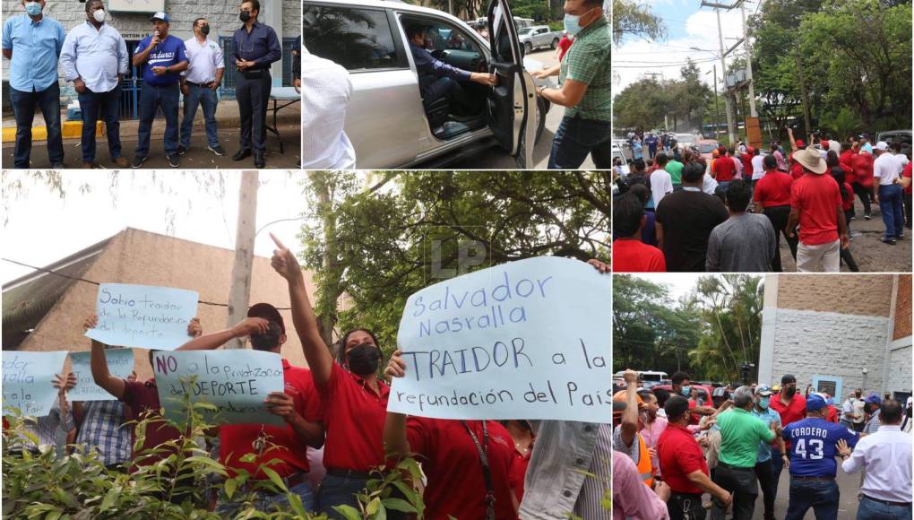 La postales del tensó momento que vivió el designado presidencial de Honduras, Salvador Nasralla, una multitud en las afuaras de la Villa Olimpimca le reclamaron el poco aporte al deporte y lo llaman “Traidor”.