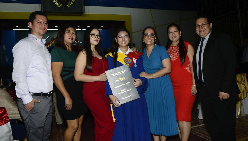 Un total de 90 seniors han conseguido graduarse en el Instituto Experimental La Salle, donde compartieron unos actos protocolarios llenos de felicidad y satisfacción. Familiares y amistades cercanas fueron parte del agasajo a los jóvenes, quienes fueron el centro de atención con sus togas azules, con tonos alusivos al centro educativo. El evento se llevó a cabo en el polideportivo de la institución privada. En la foto: Cesar Muñoz, Nolvia Hernández, Mirian Muñoz, Angelica Nolasco, Zayra Caballero, Edita Leiva y Arturo Nolasco.