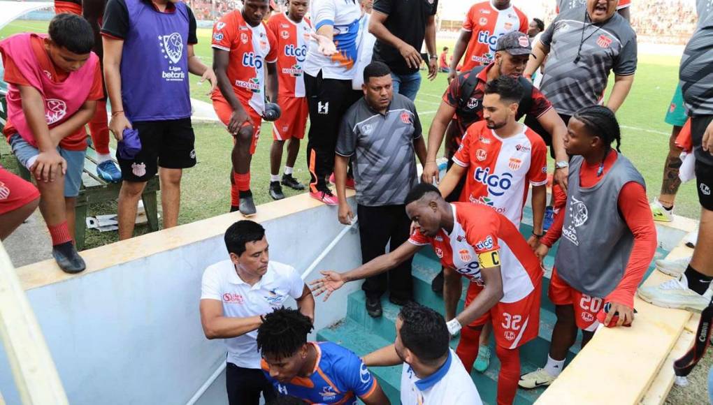 Minutos después del gol de Clever Portillo, las delegaciones del Vida y Lobos UPNFM armaron tremendo zafarrancho dentro del campo de juego.