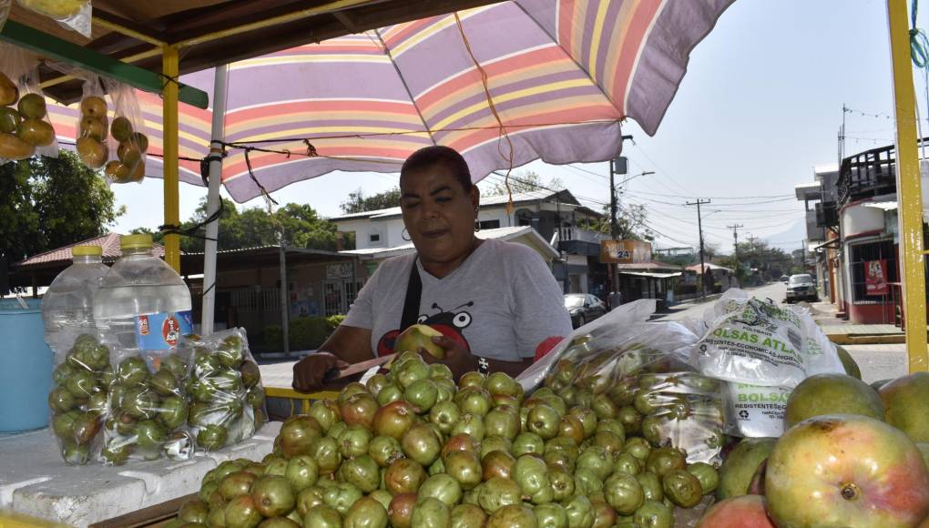 Doña Rafaela Rivera, presume vender los mejores mangos de La Ceiba, los que prepara con especias y picantes únicos en el Paseo de Los Ceibeños. “Queremos que los visitantes se sientan bien”, confío.
