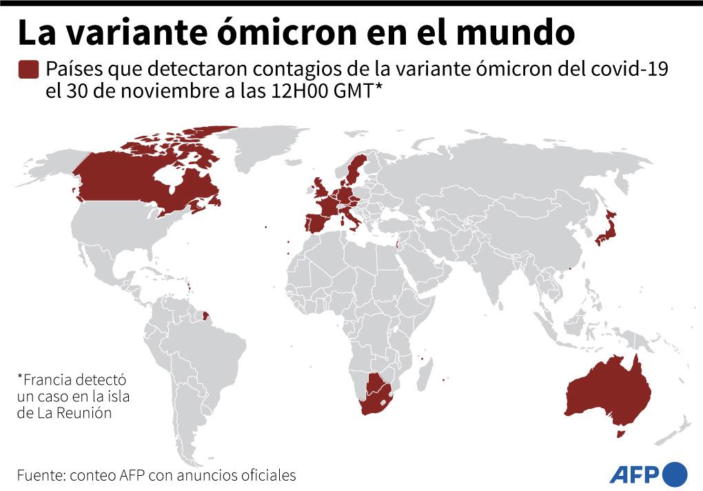 Los países que han detectado casos de ómicron hasta la fecha.