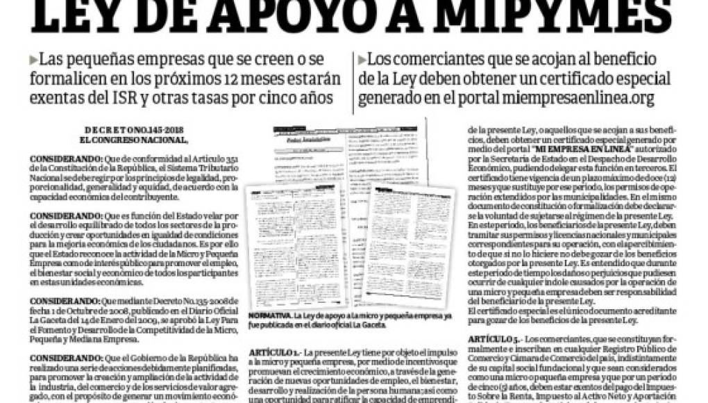 Nueva ley de mipymes en Honduras